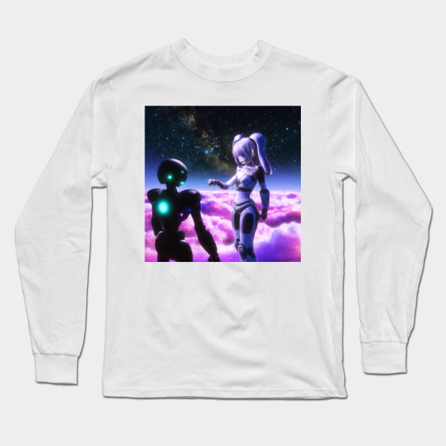 Anime Girl with Alien Long Sleeve T-Shirt by Starbase79
